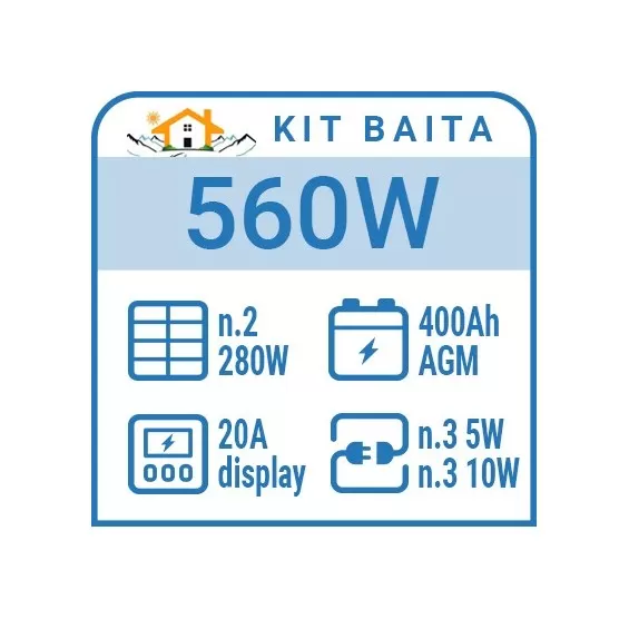 Kit illuminazione stalla baita pannello solare 30W 5 ore 2 lampadine 7W LED